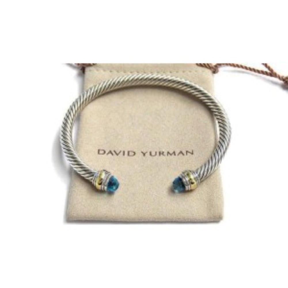 David Yurman Cable Classic 14K Yellow Gold Sterling Silver Blue Topaz Bracelet